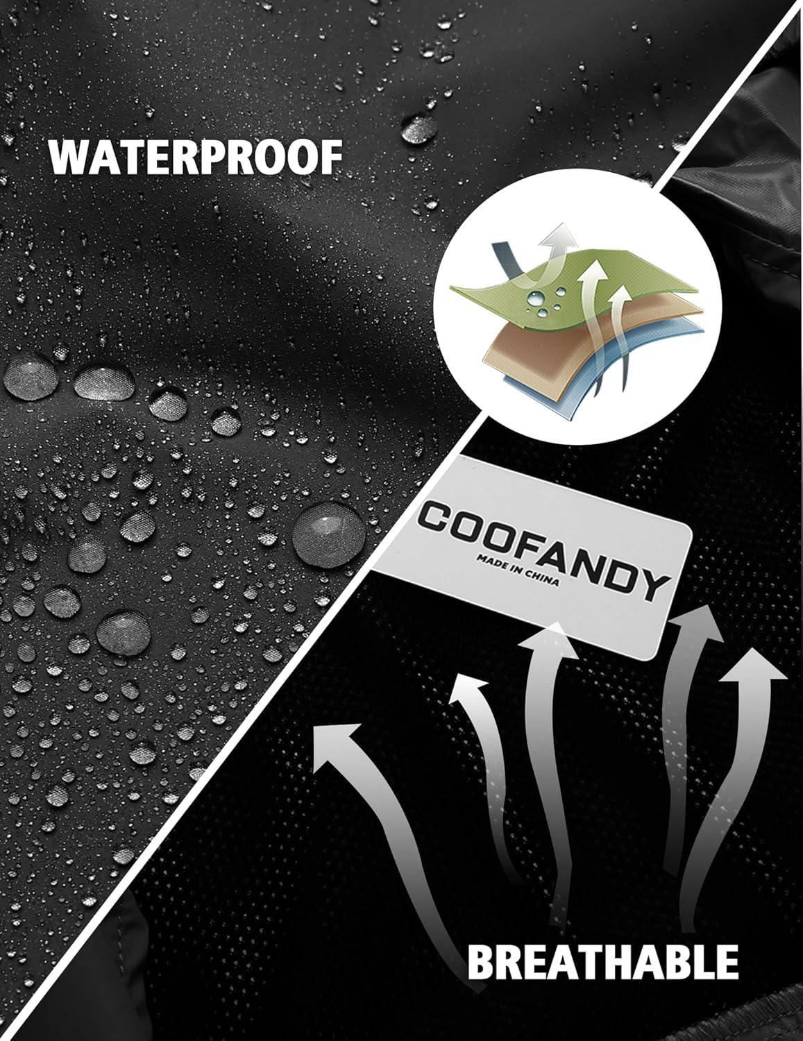 imageCOOFANDY Mens Rain Suit 2 Piece Waterproof Breathable Rain Gear Lightweight Rain Jacket Pants Rainwear SuitBlack