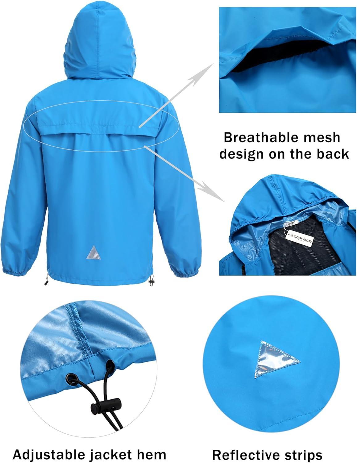 imageCOOFANDY Mens Rain Suit 2 Piece Waterproof Breathable Rain Gear Lightweight Rain Jacket Pants Rainwear SuitBlueBlack