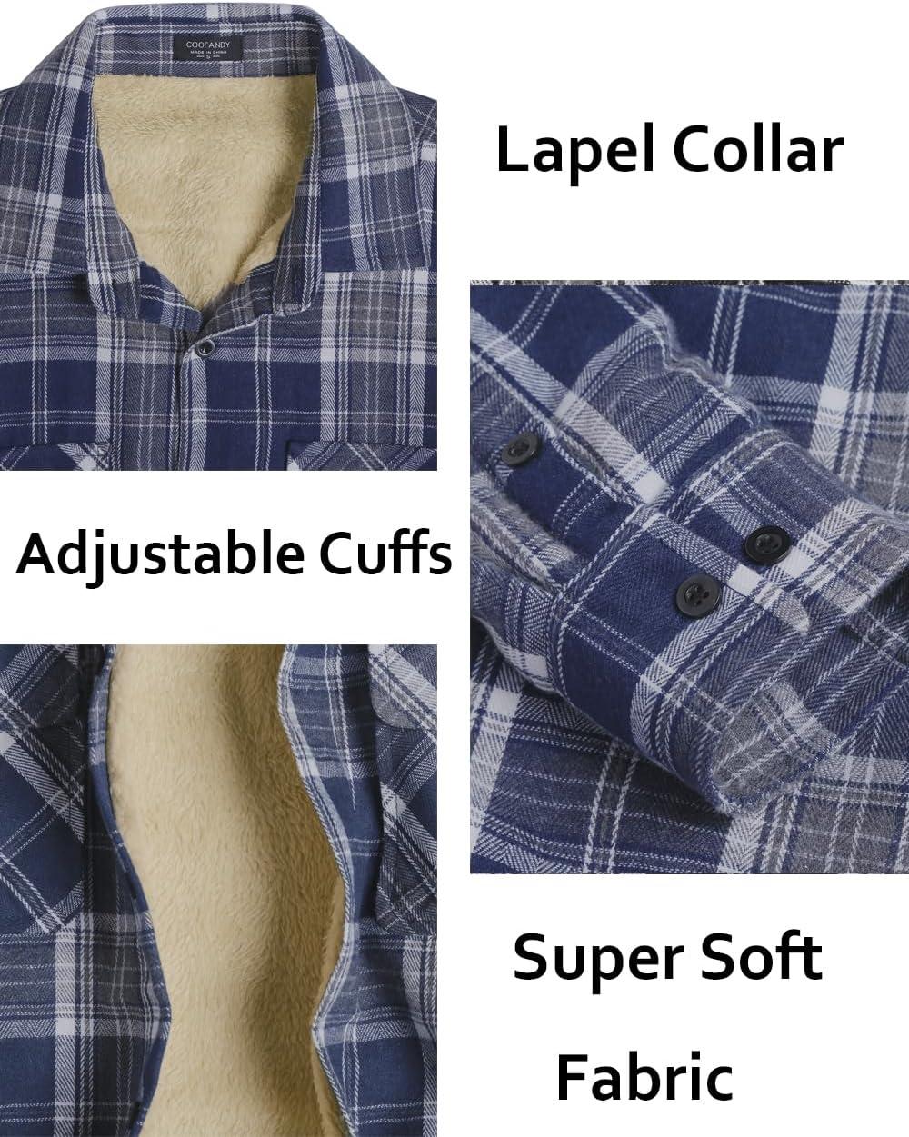 imageCOOFANDY Mens Sherpa Lined Flannel Shirt Jacket Long Sleeve Button Up Fleece Plaid ShirtsDark Blue