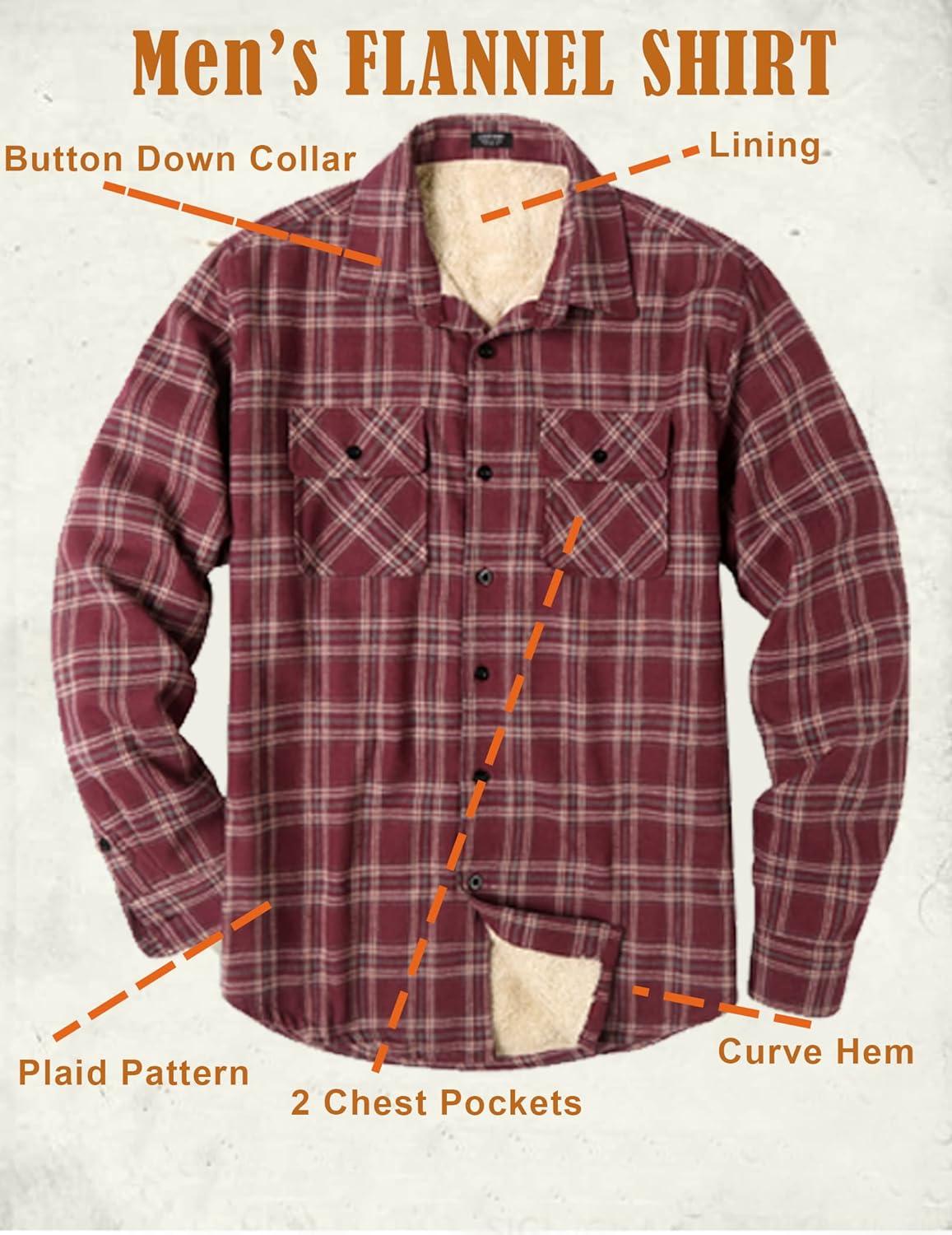imageCOOFANDY Mens Sherpa Lined Flannel Shirt Jacket Long Sleeve Button Up Fleece Plaid ShirtsDark Red
