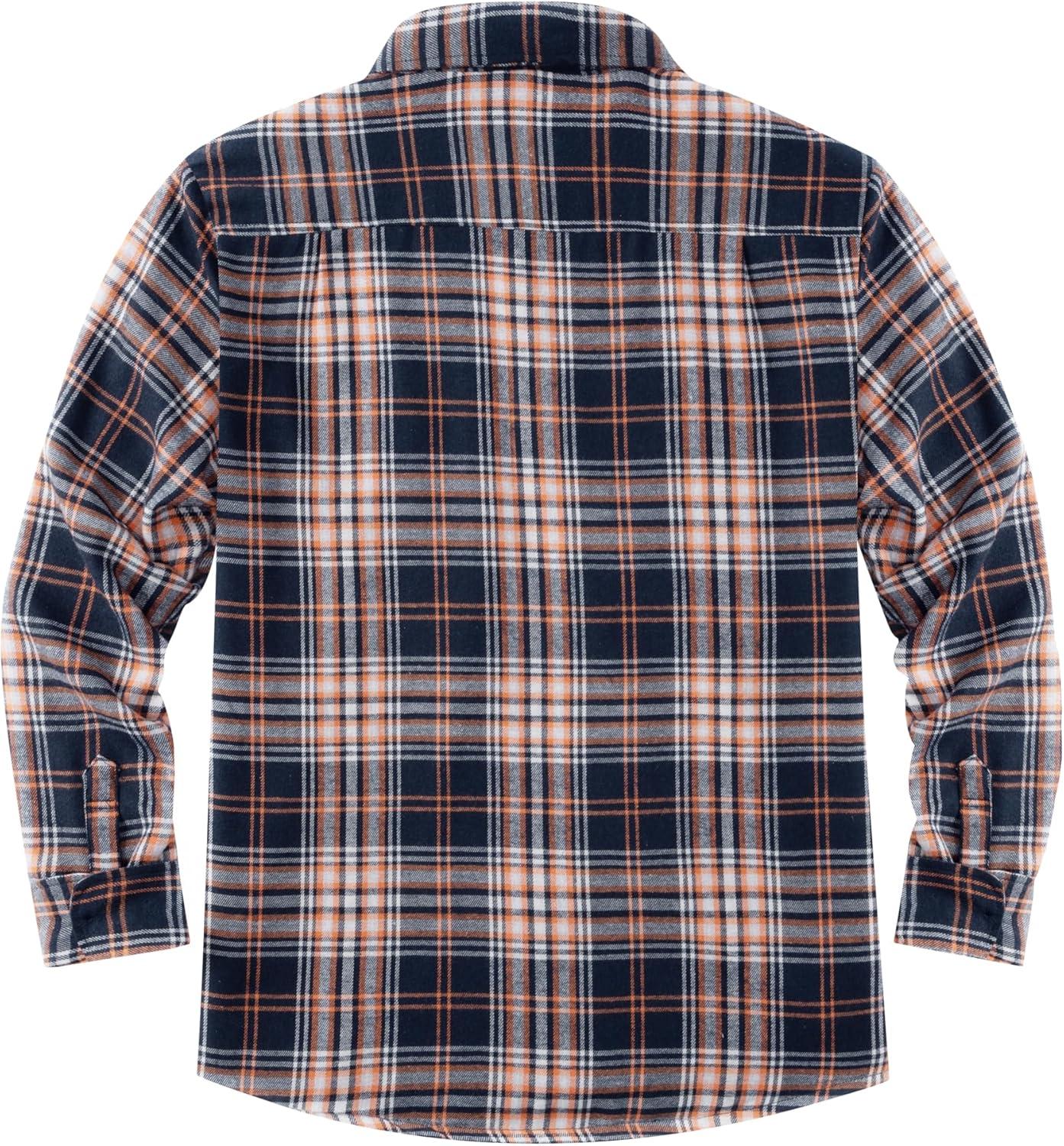 imageCOOFANDY Mens Sherpa Lined Flannel Shirt Jacket Long Sleeve Button Up Fleece Plaid ShirtsNavyOrange