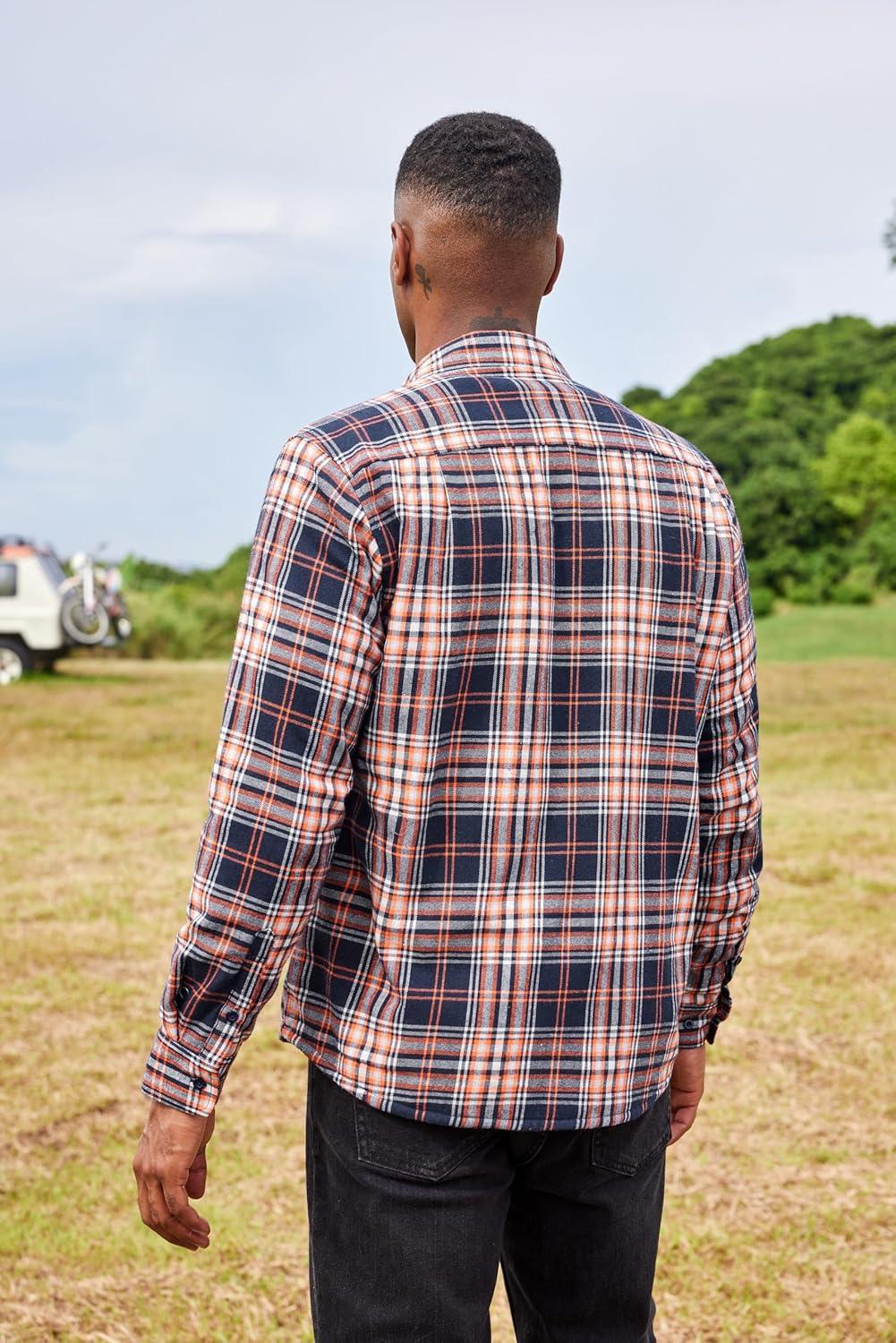 imageCOOFANDY Mens Sherpa Lined Flannel Shirt Jacket Long Sleeve Button Up Fleece Plaid ShirtsNavyOrange