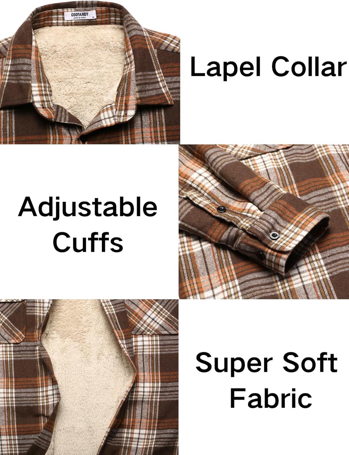 imageCOOFANDY Mens Sherpa Lined Flannel Shirt Jacket Long Sleeve Button Up Fleece Plaid ShirtsOrange