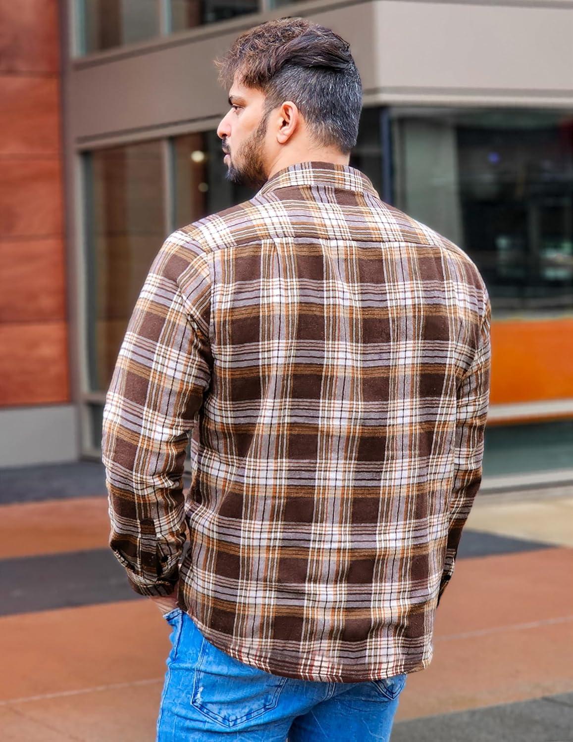 imageCOOFANDY Mens Sherpa Lined Flannel Shirt Jacket Long Sleeve Button Up Fleece Plaid ShirtsOrange