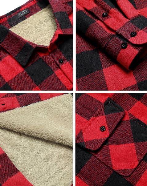 imageCOOFANDY Mens Sherpa Lined Flannel Shirt Jacket Long Sleeve Button Up Fleece Plaid ShirtsRedBlack