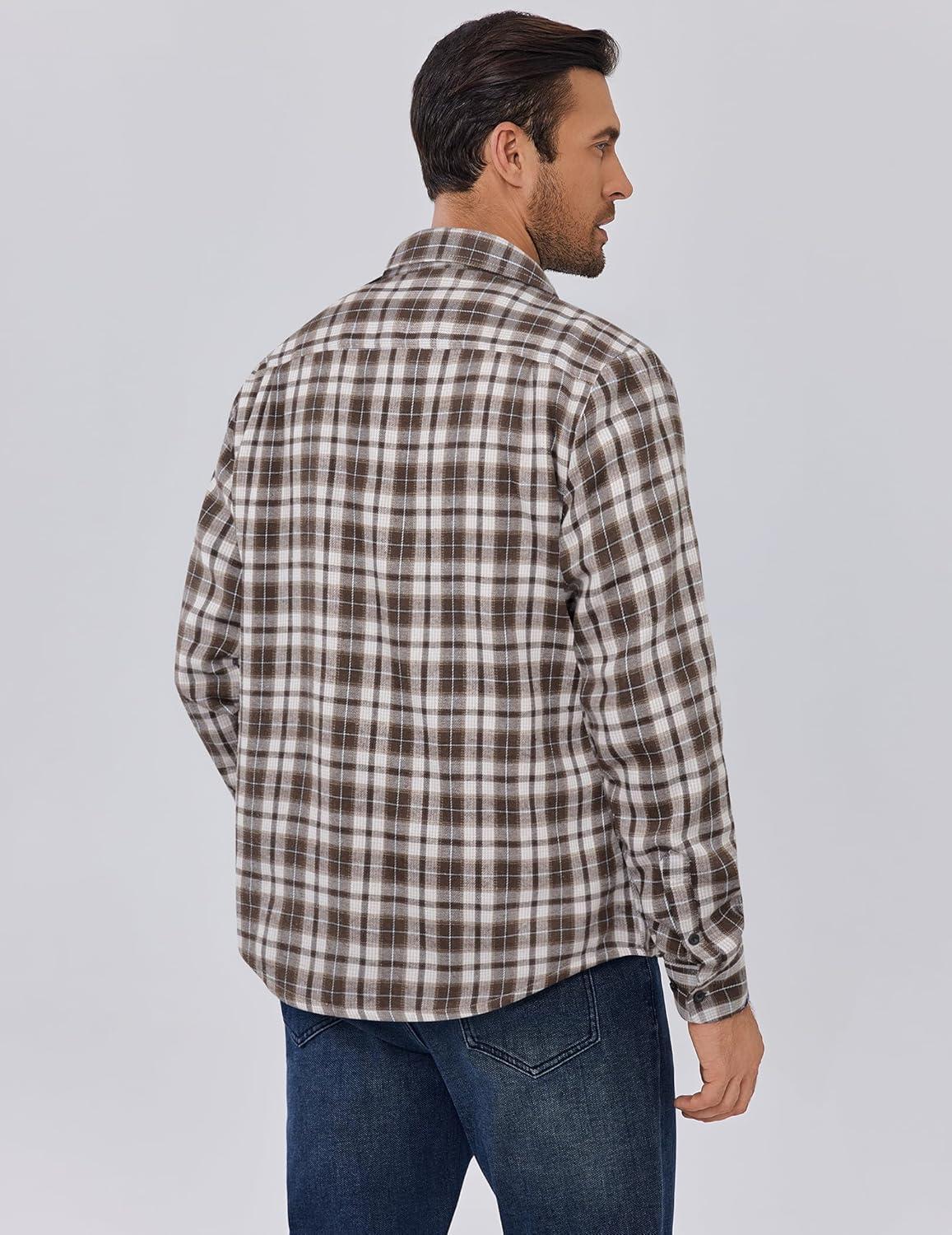 imageCOOFANDY Mens Sherpa Lined Flannel Shirt Jacket Long Sleeve Button Up Fleece Plaid ShirtsWhite Brown Plaid