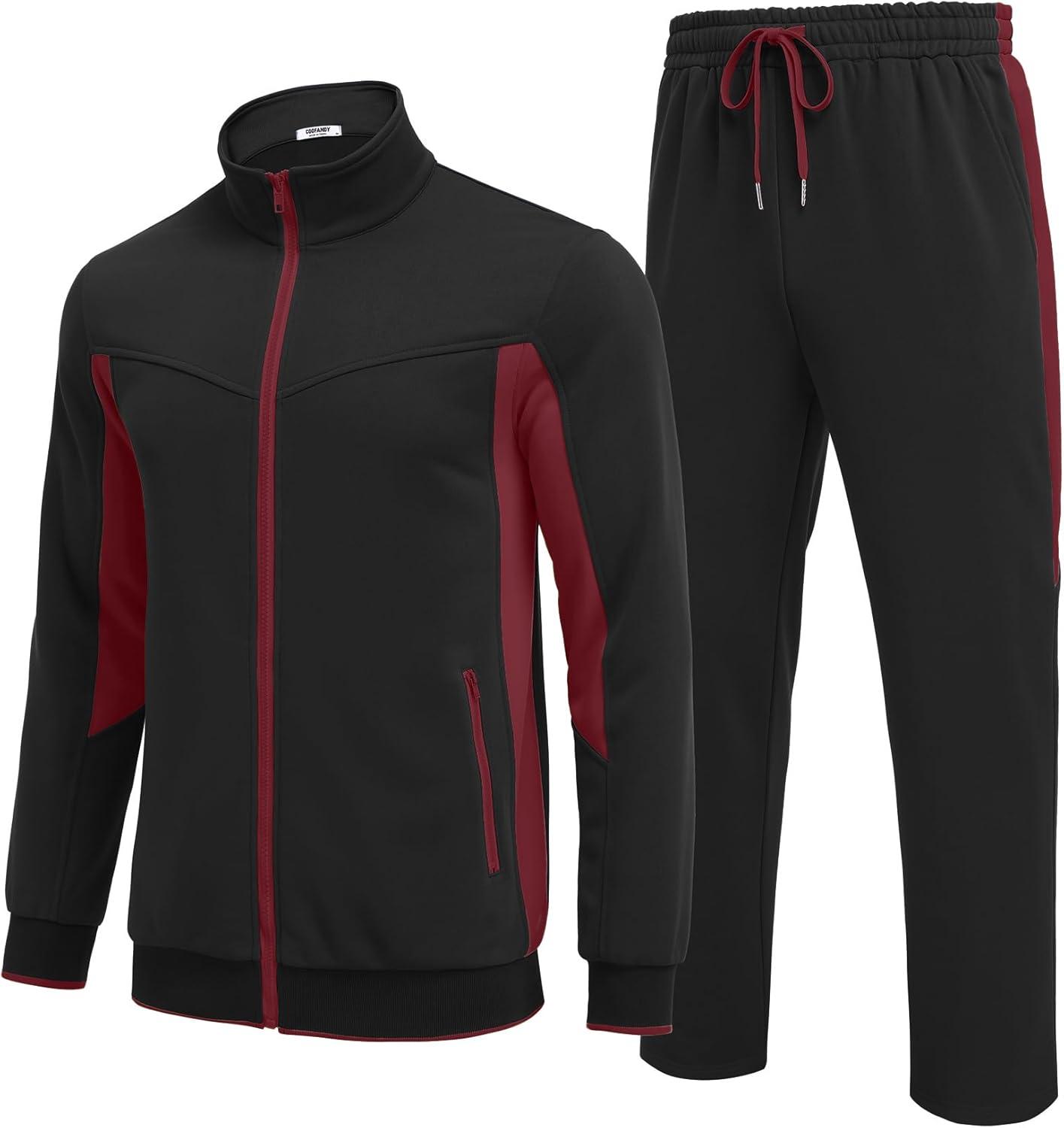 imageCOOFANDY Mens Tracksuits 2 Piece Athletic Track Suit Jogging Running Sweatsuits Casual Warm Full Zip Sports SetBlackwine Red