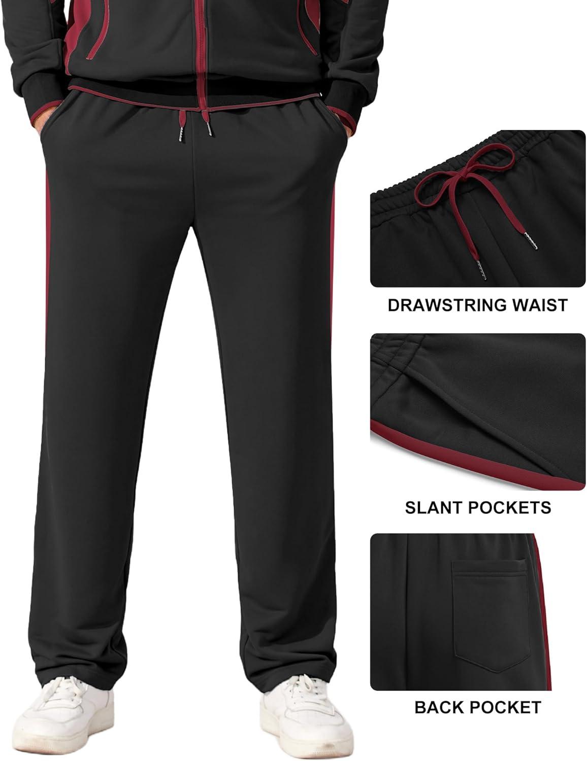 imageCOOFANDY Mens Tracksuits 2 Piece Athletic Track Suit Jogging Running Sweatsuits Casual Warm Full Zip Sports SetBlackwine Red