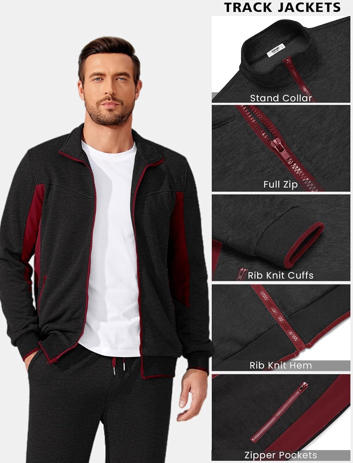 imageCOOFANDY Mens Tracksuits 2 Piece Athletic Track Suit Jogging Running Sweatsuits Casual Warm Full Zip Sports SetDark Greywine Red