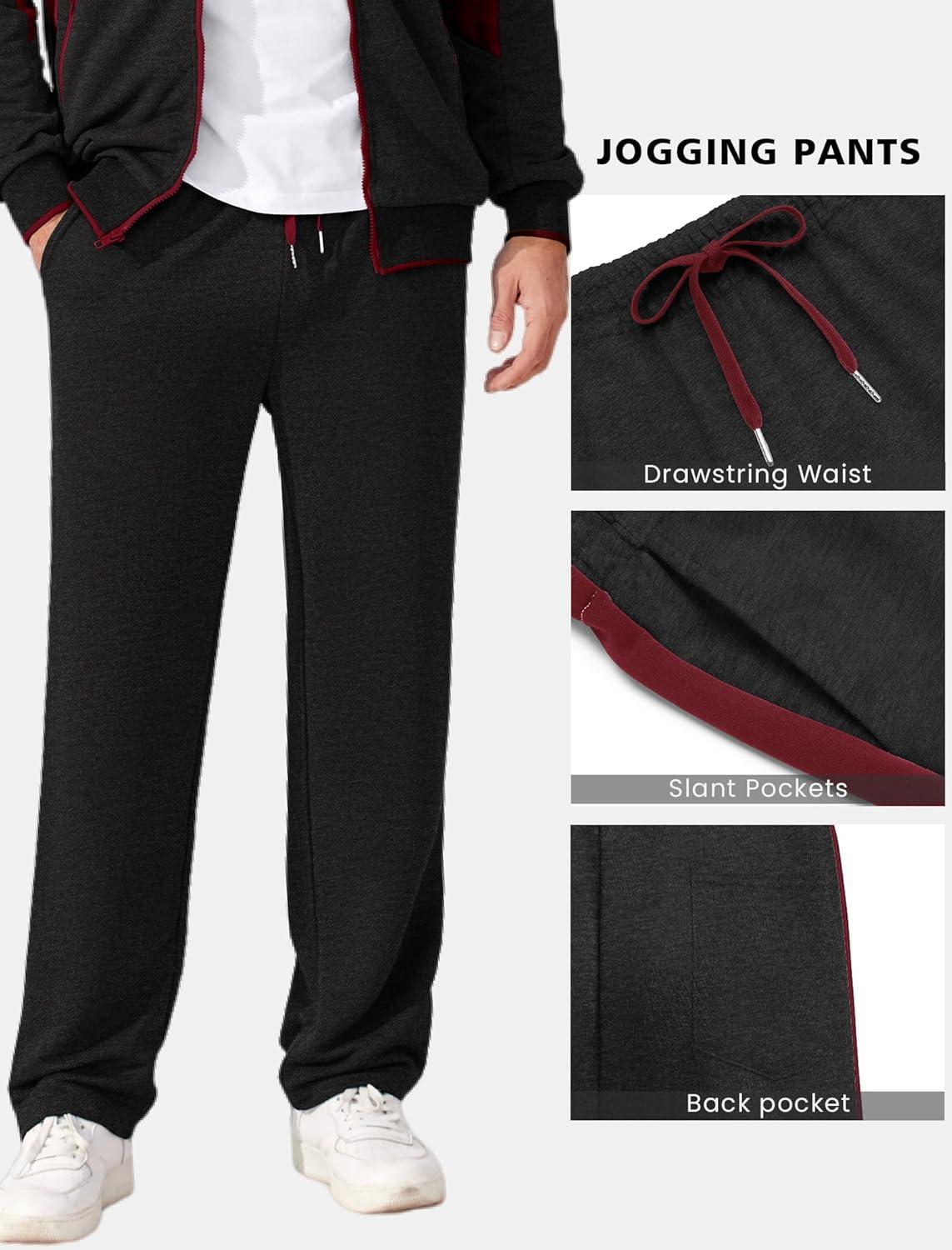 imageCOOFANDY Mens Tracksuits 2 Piece Athletic Track Suit Jogging Running Sweatsuits Casual Warm Full Zip Sports SetDark Greywine Red