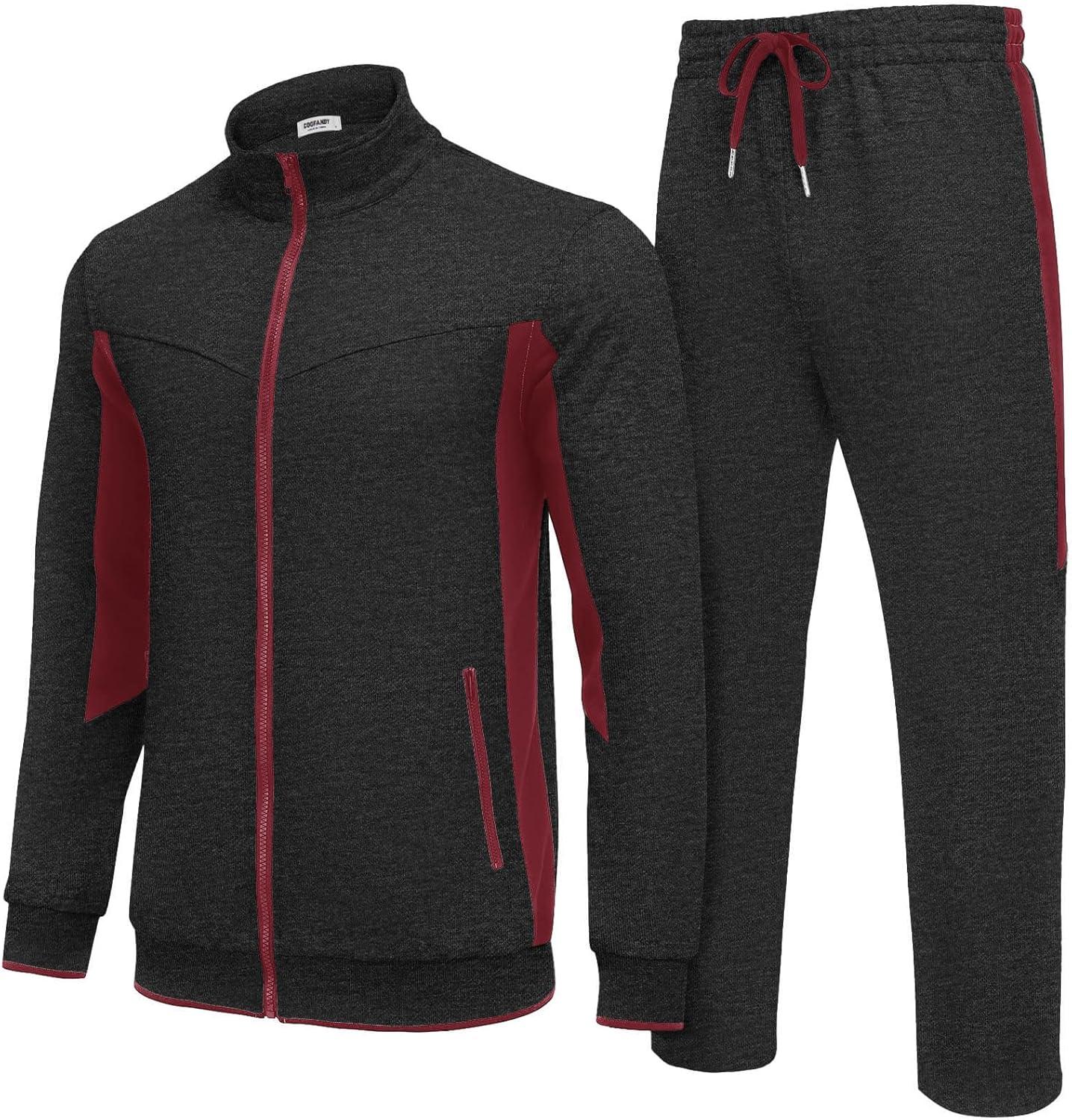 imageCOOFANDY Mens Tracksuits 2 Piece Athletic Track Suit Jogging Running Sweatsuits Casual Warm Full Zip Sports SetDark Greywine Red