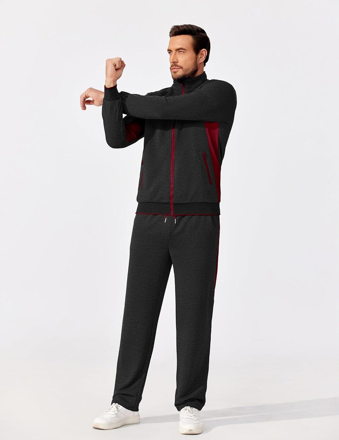 imageCOOFANDY Mens Tracksuits 2 Piece Athletic Track Suit Jogging Running Sweatsuits Casual Warm Full Zip Sports SetDark Greywine Red