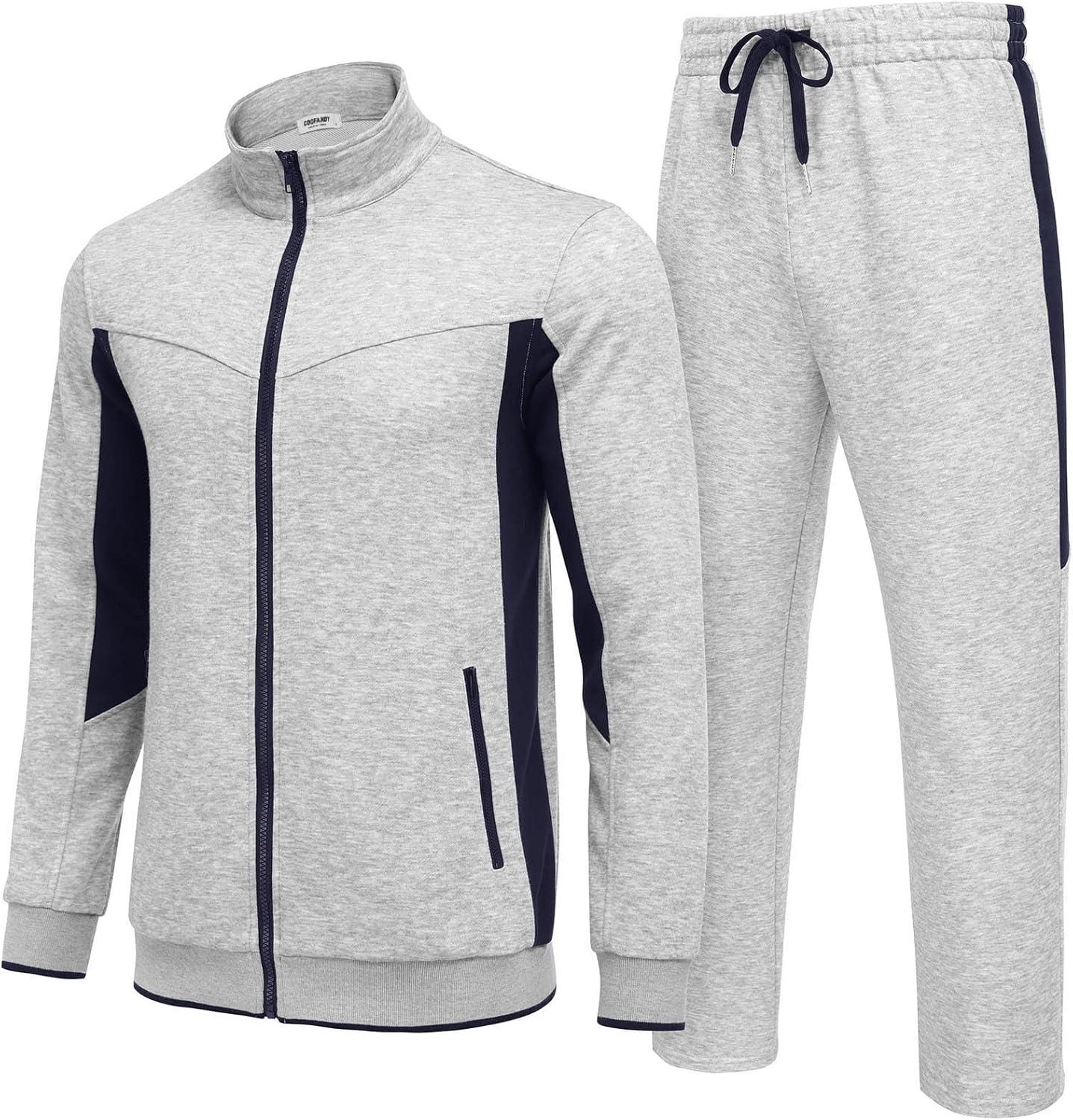 imageCOOFANDY Mens Tracksuits 2 Piece Athletic Track Suit Jogging Running Sweatsuits Casual Warm Full Zip Sports SetLight Greynavy Blue