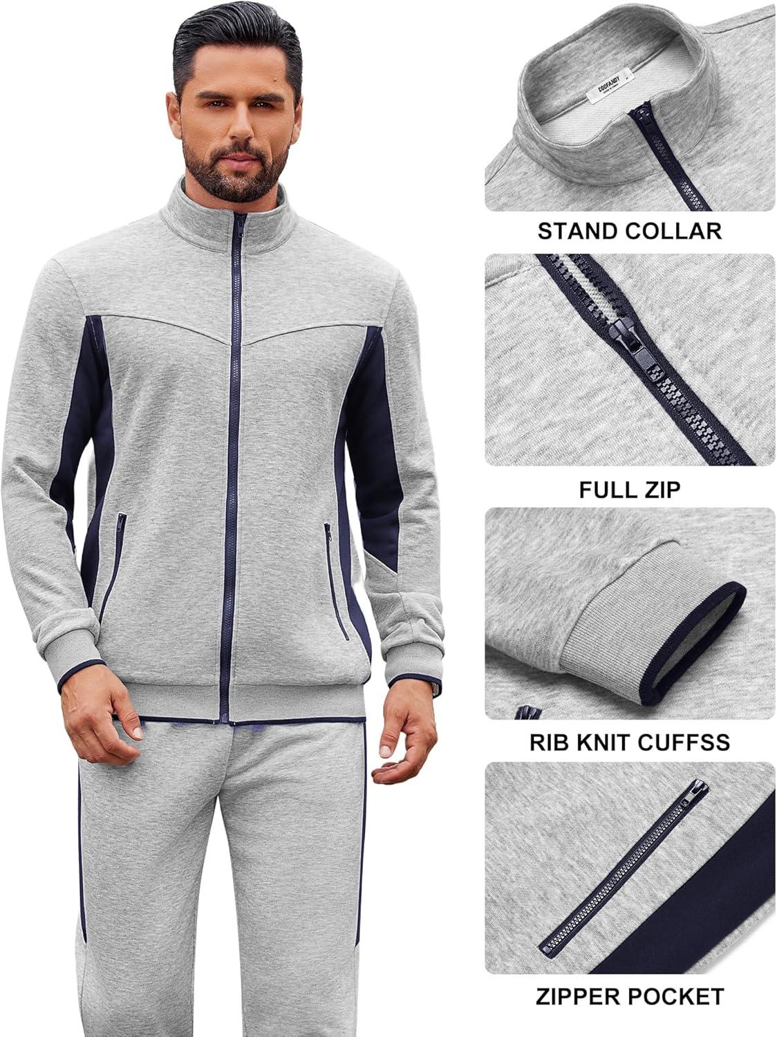 imageCOOFANDY Mens Tracksuits 2 Piece Athletic Track Suit Jogging Running Sweatsuits Casual Warm Full Zip Sports SetLight Greynavy Blue
