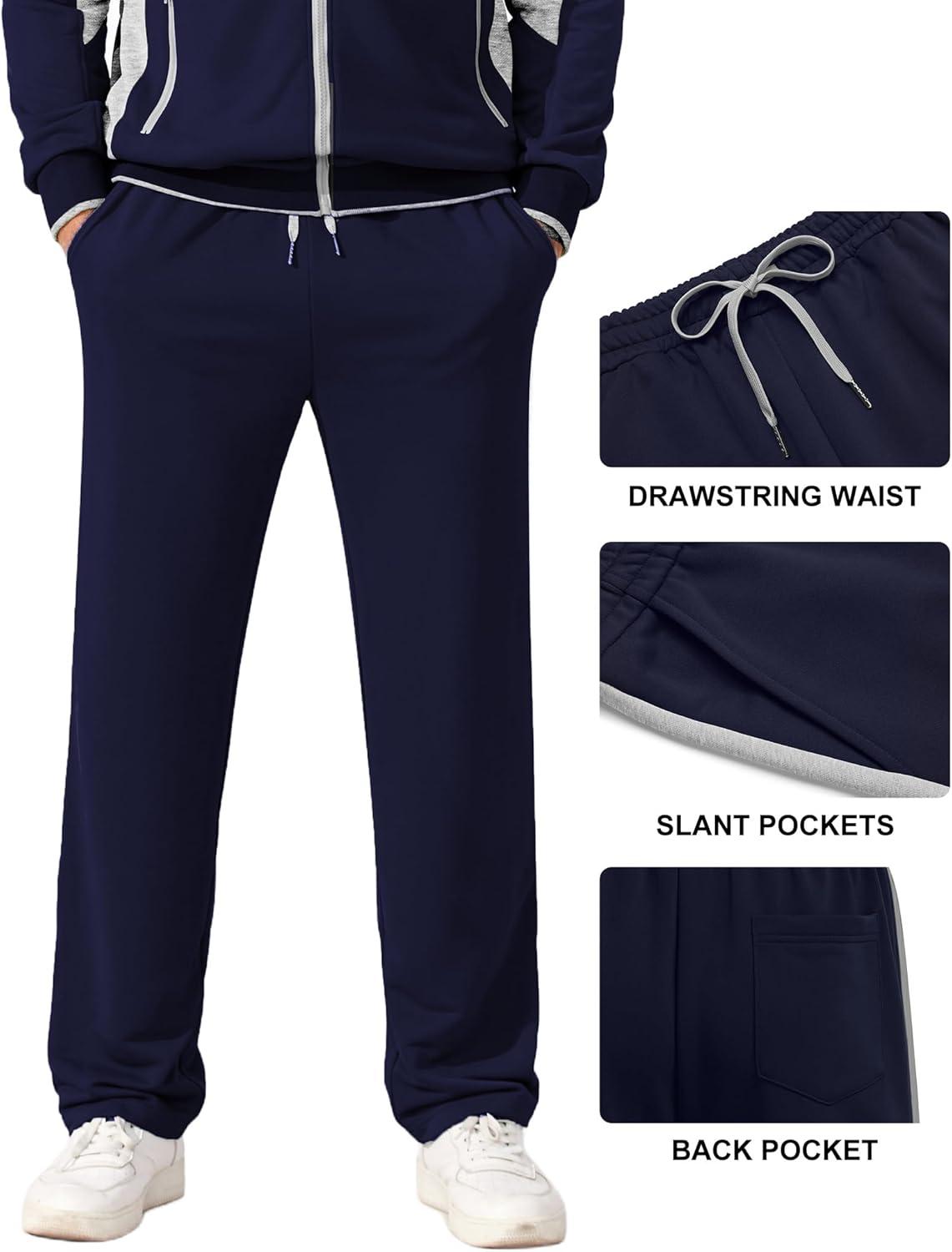 imageCOOFANDY Mens Tracksuits 2 Piece Athletic Track Suit Jogging Running Sweatsuits Casual Warm Full Zip Sports SetNavy Bluelight Grey