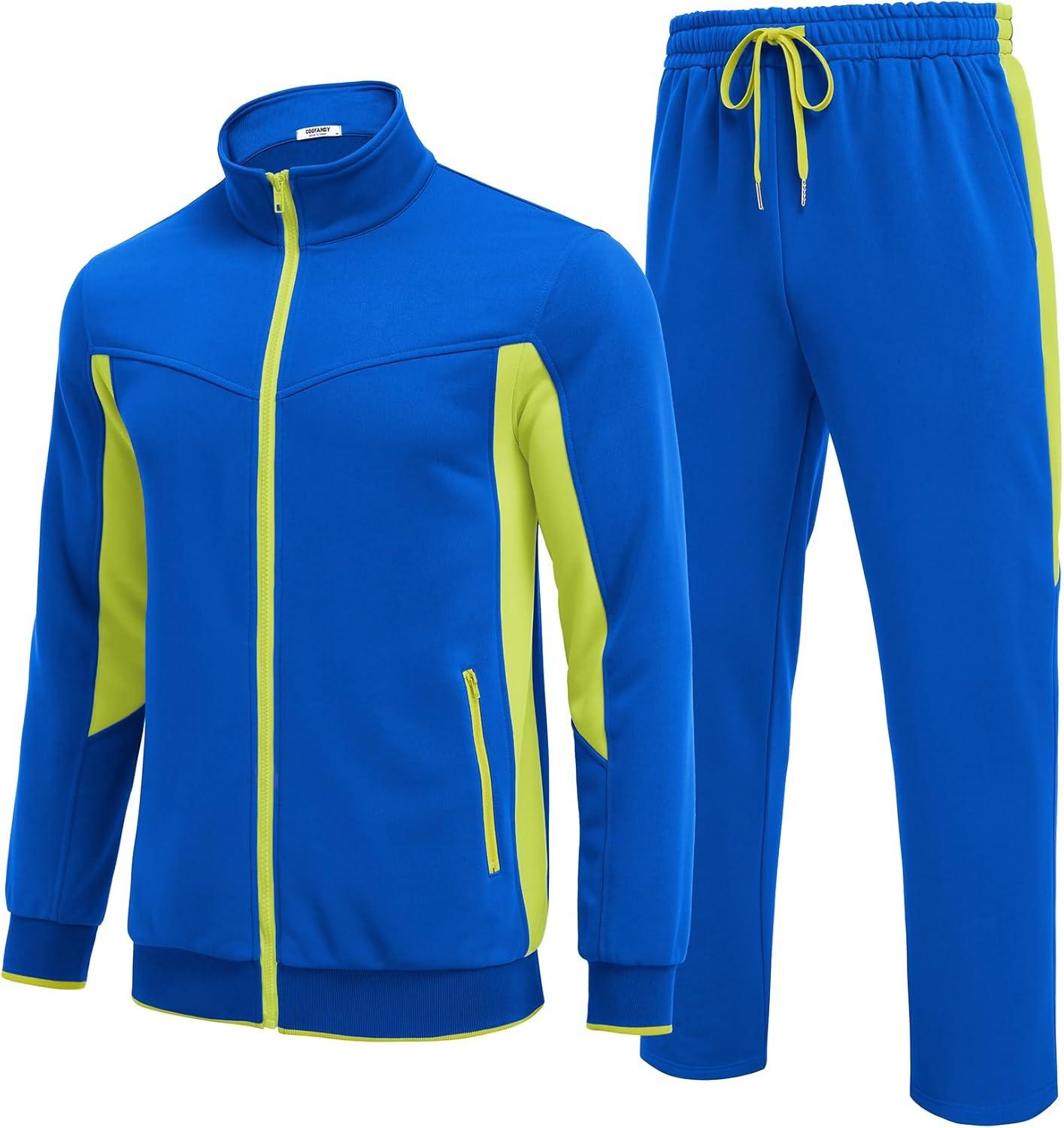 imageCOOFANDY Mens Tracksuits 2 Piece Athletic Track Suit Jogging Running Sweatsuits Casual Warm Full Zip Sports SetRoyal Bluegreen