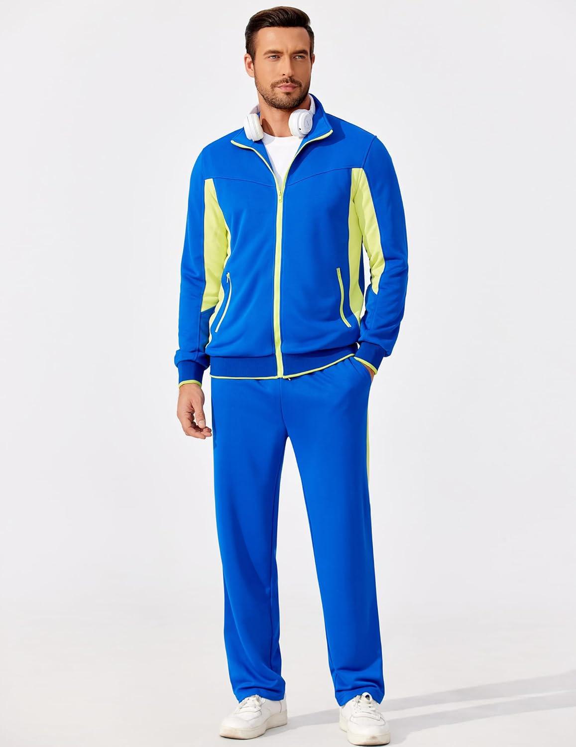 imageCOOFANDY Mens Tracksuits 2 Piece Athletic Track Suit Jogging Running Sweatsuits Casual Warm Full Zip Sports SetRoyal Bluegreen