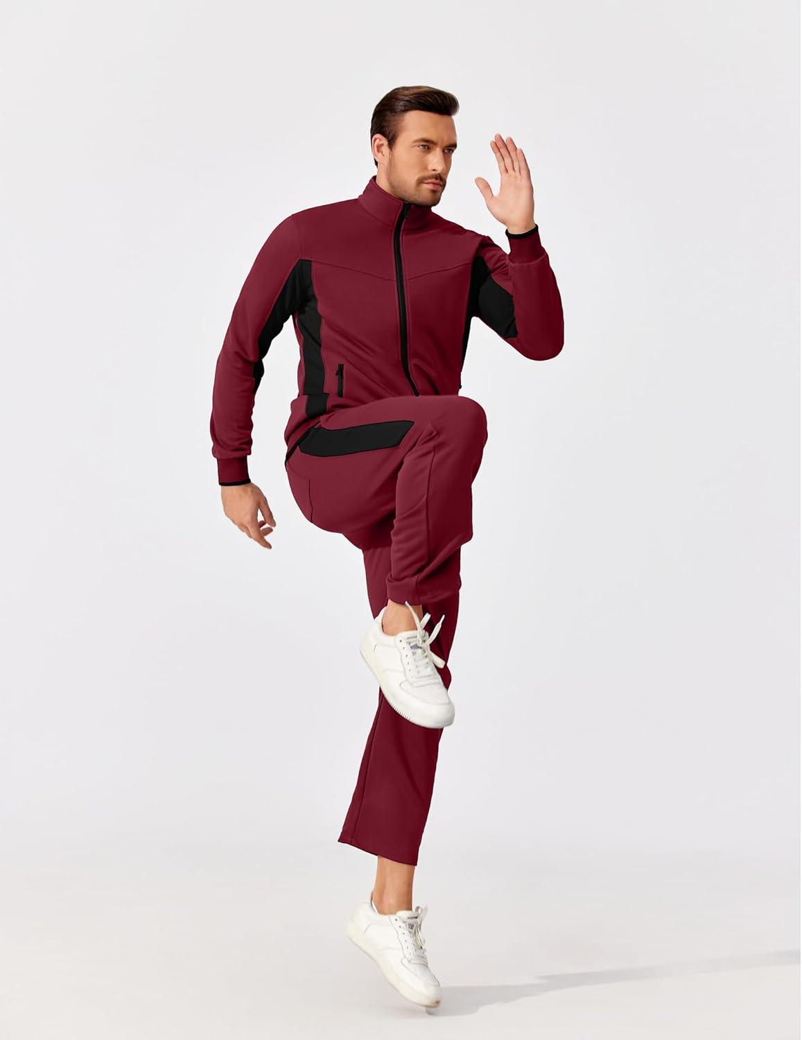 imageCOOFANDY Mens Tracksuits 2 Piece Athletic Track Suit Jogging Running Sweatsuits Casual Warm Full Zip Sports SetWine Redblack