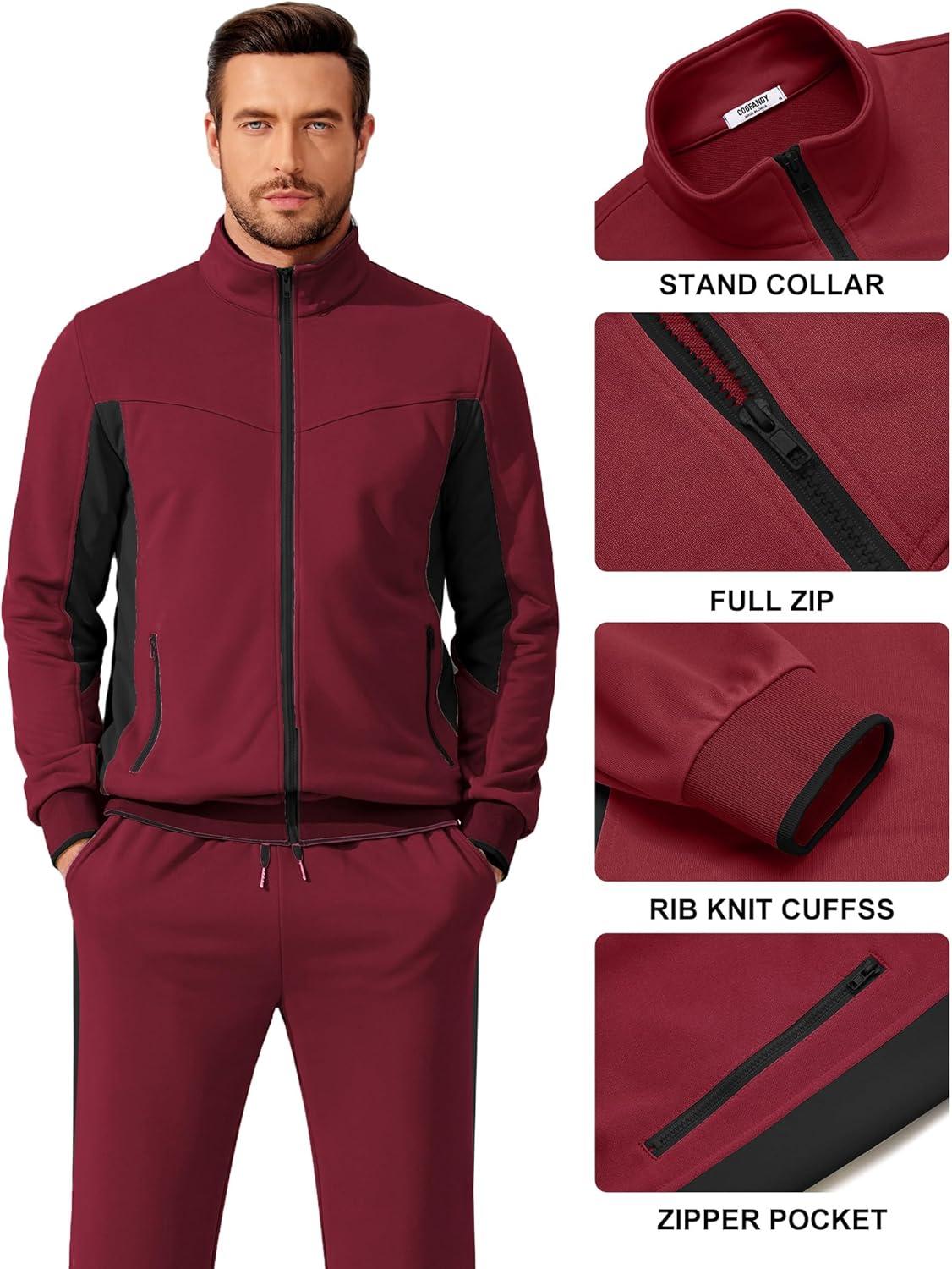 imageCOOFANDY Mens Tracksuits 2 Piece Athletic Track Suit Jogging Running Sweatsuits Casual Warm Full Zip Sports SetWine Redblack