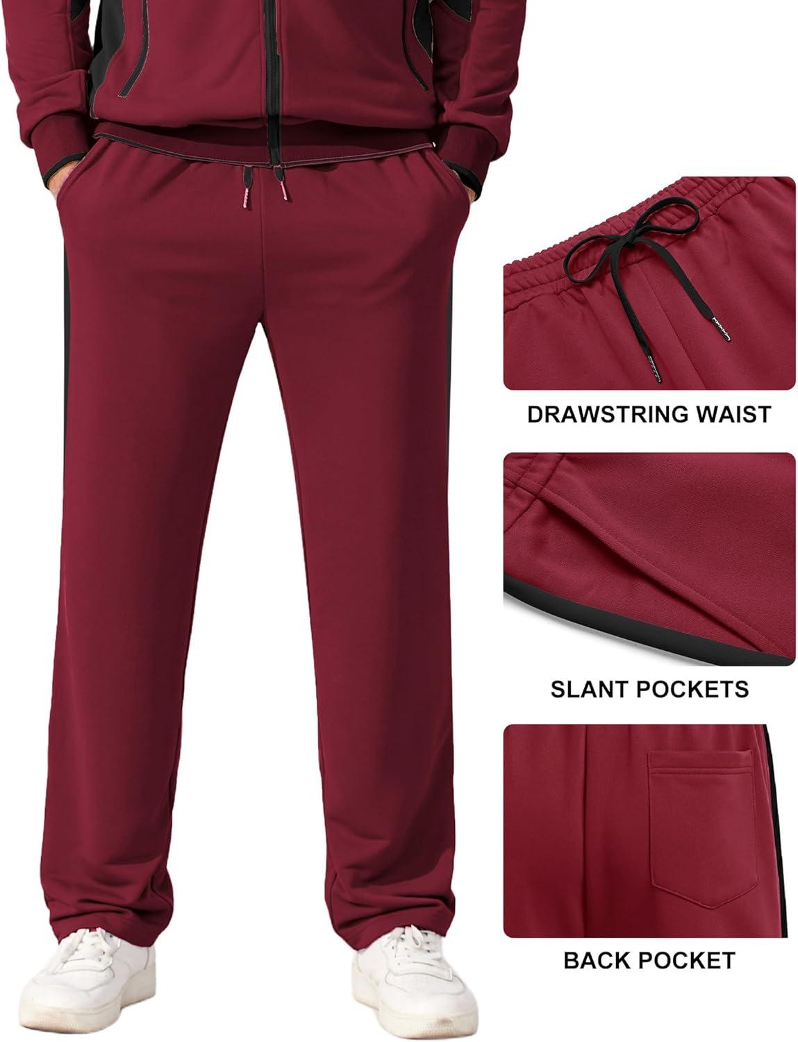 imageCOOFANDY Mens Tracksuits 2 Piece Athletic Track Suit Jogging Running Sweatsuits Casual Warm Full Zip Sports SetWine Redblack