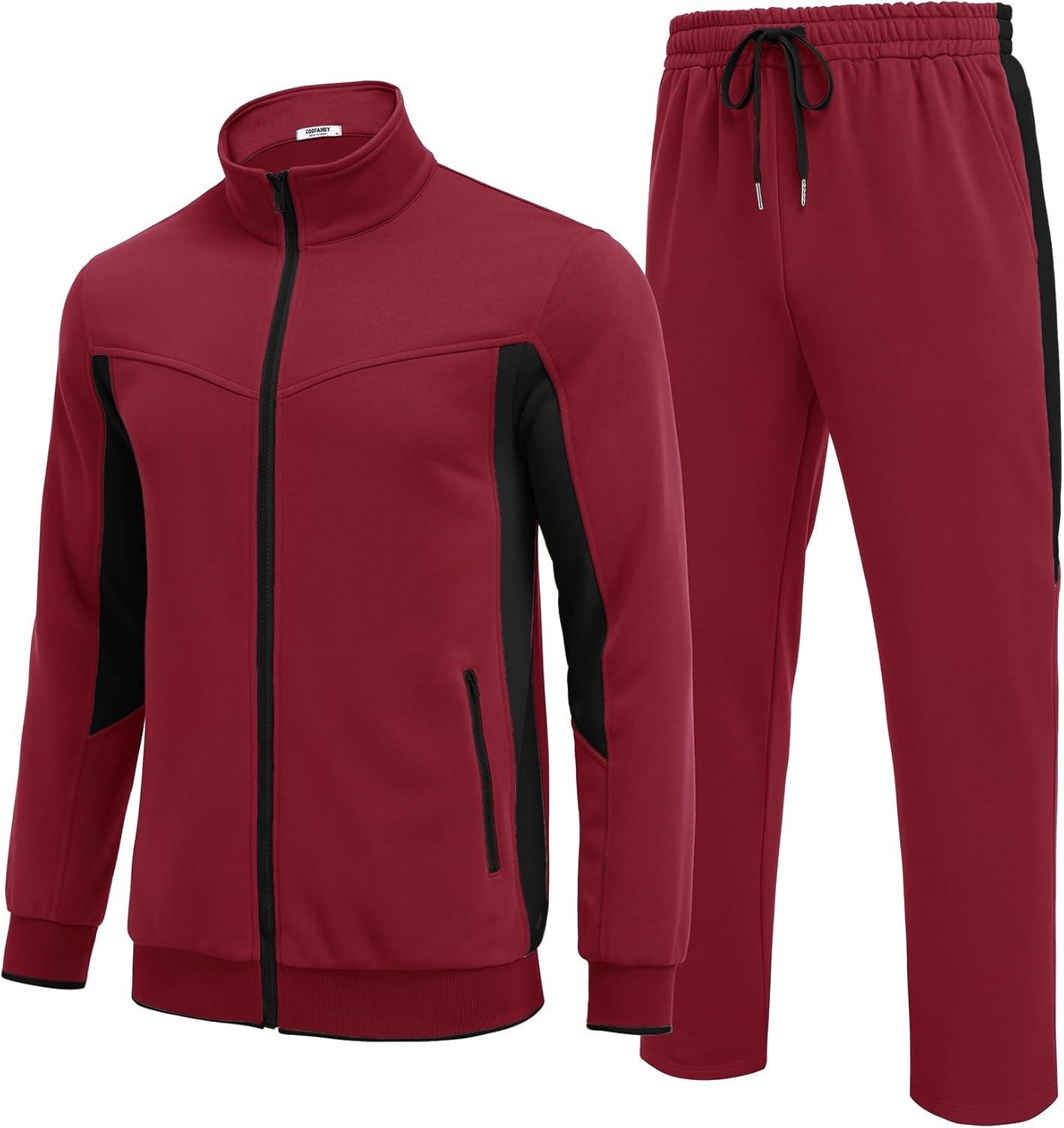 imageCOOFANDY Mens Tracksuits 2 Piece Athletic Track Suit Jogging Running Sweatsuits Casual Warm Full Zip Sports SetWine Redblack