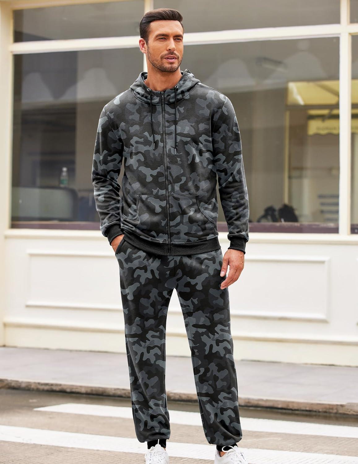 imageCOOFANDY Sweatsuits for Men 2 Piece tracksuit Sets Full Zip Hoodie Sweatpants for Men Casual Sports Jogging Suits S4XLBlack Camo