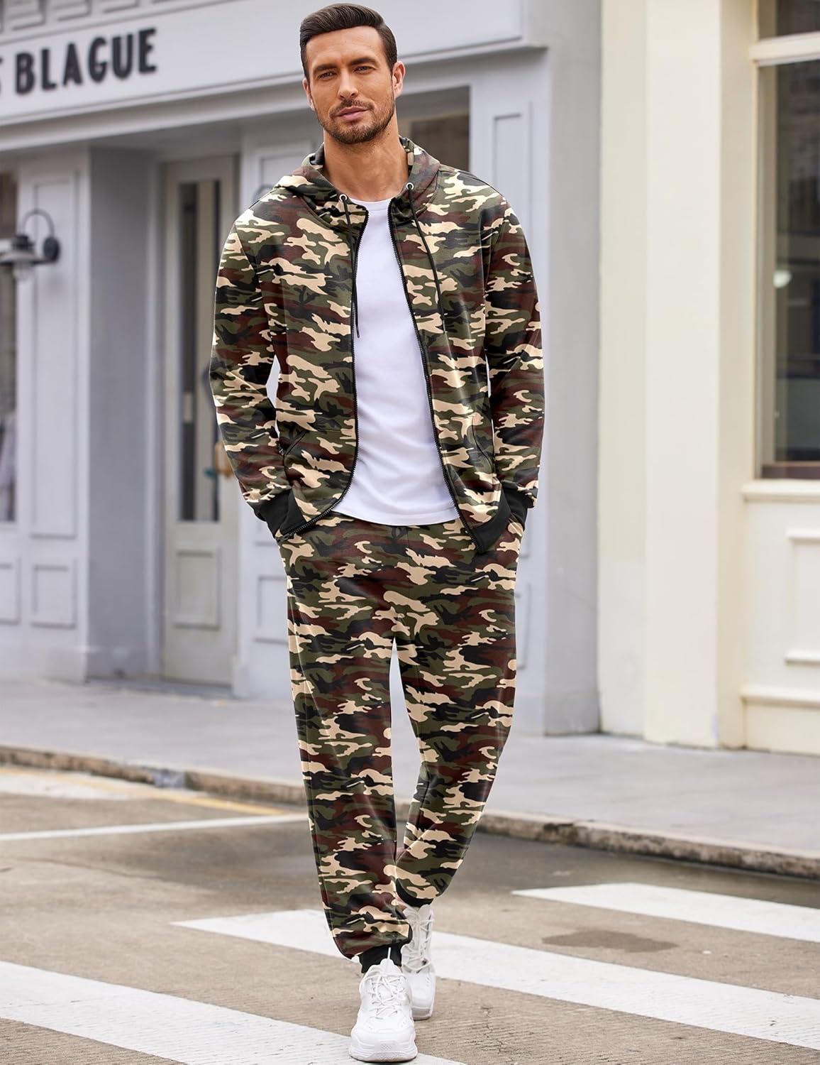 imageCOOFANDY Sweatsuits for Men 2 Piece tracksuit Sets Full Zip Hoodie Sweatpants for Men Casual Sports Jogging Suits S4XLBright Camo