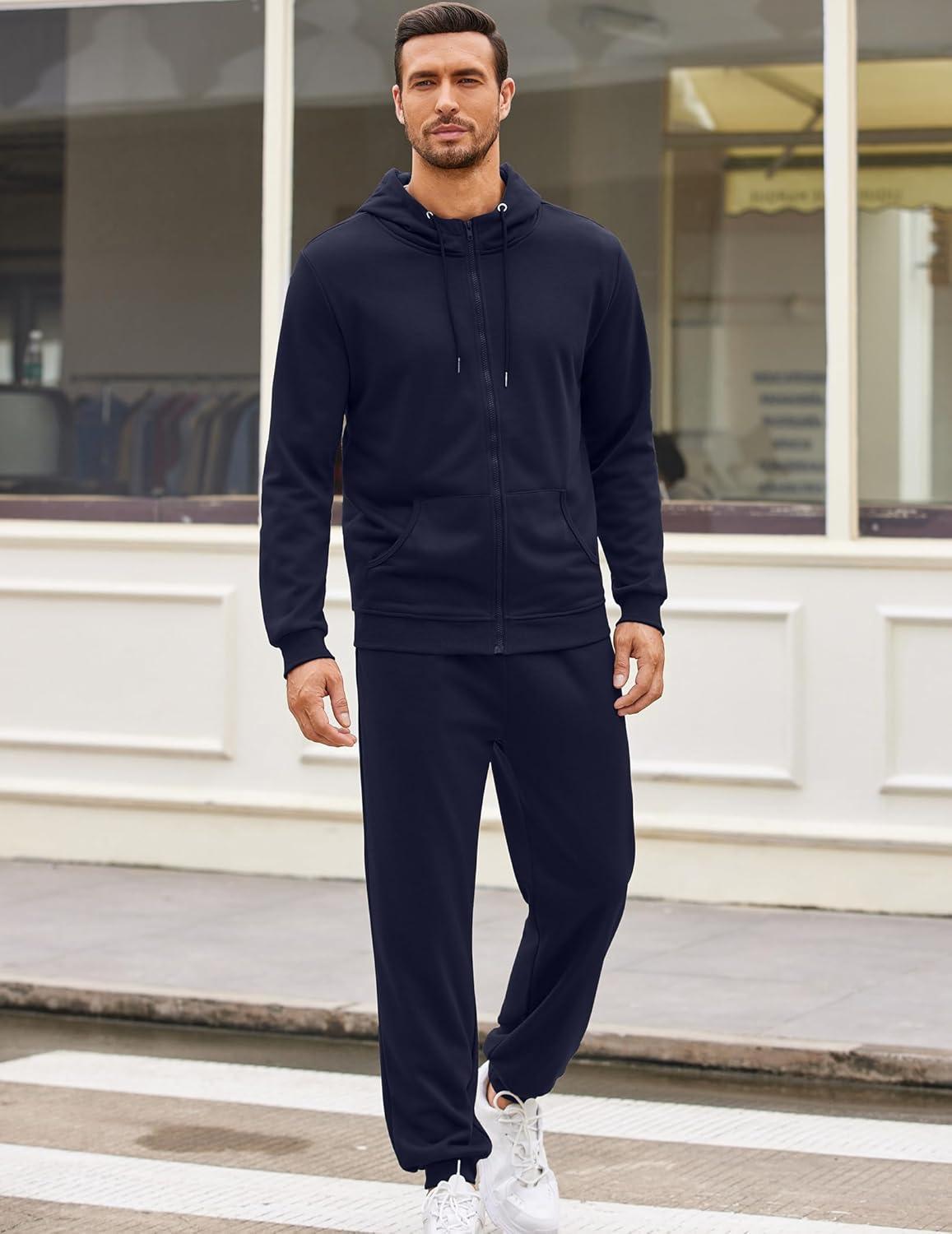 imageCOOFANDY Sweatsuits for Men 2 Piece tracksuit Sets Full Zip Hoodie Sweatpants for Men Casual Sports Jogging Suits S4XLNavy Blue