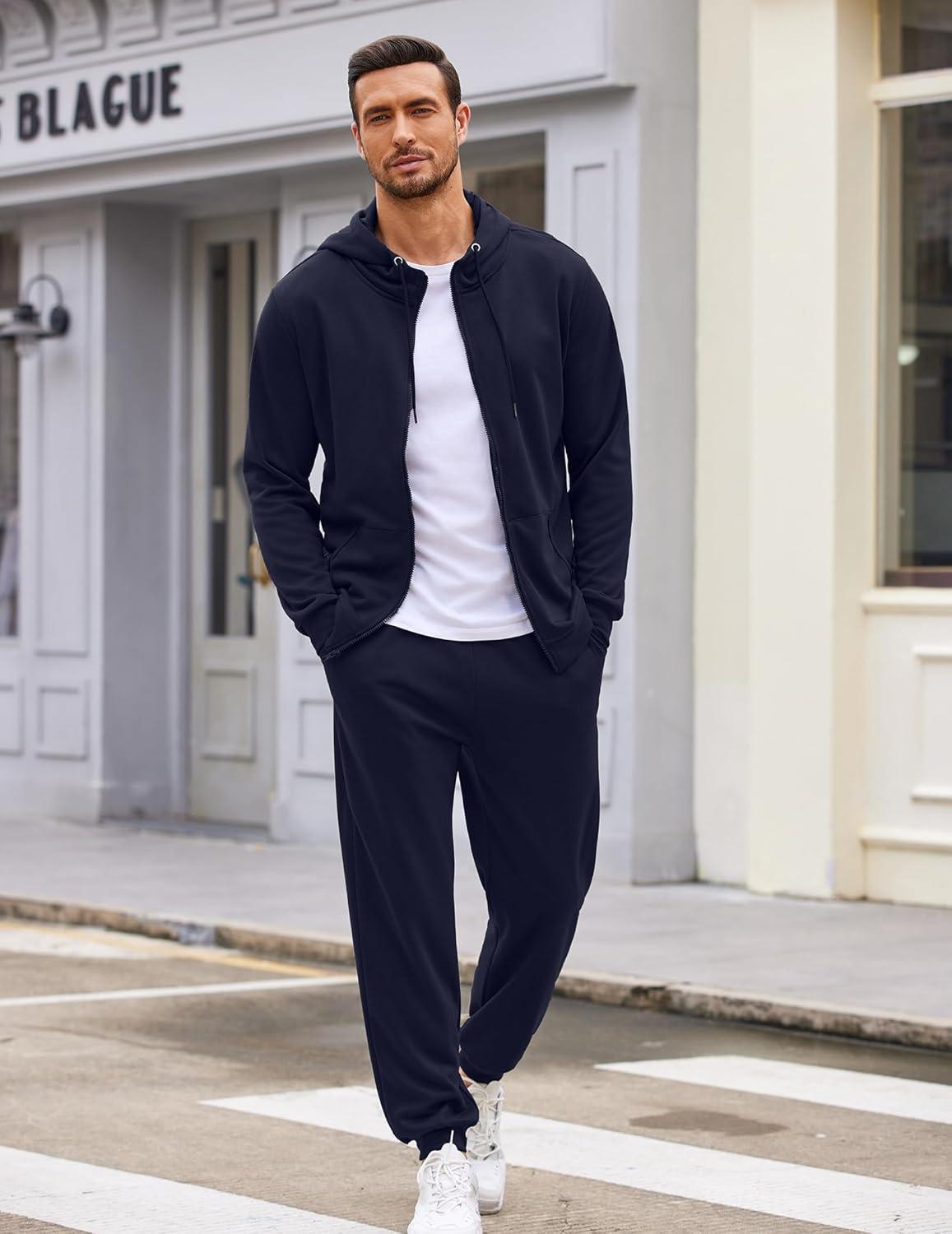 imageCOOFANDY Sweatsuits for Men 2 Piece tracksuit Sets Full Zip Hoodie Sweatpants for Men Casual Sports Jogging Suits S4XLNavy Blue