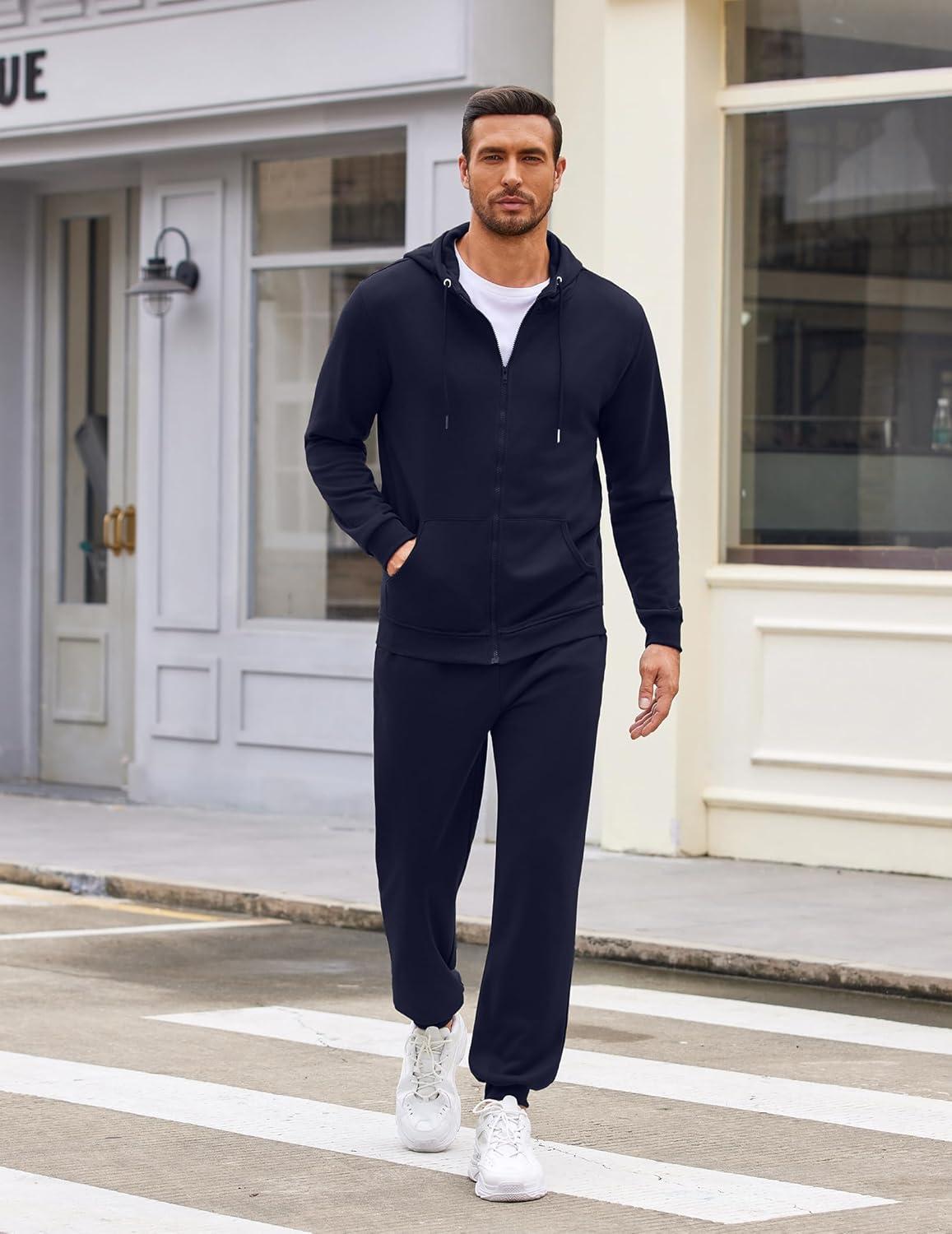 imageCOOFANDY Sweatsuits for Men 2 Piece tracksuit Sets Full Zip Hoodie Sweatpants for Men Casual Sports Jogging Suits S4XLNavy Blue