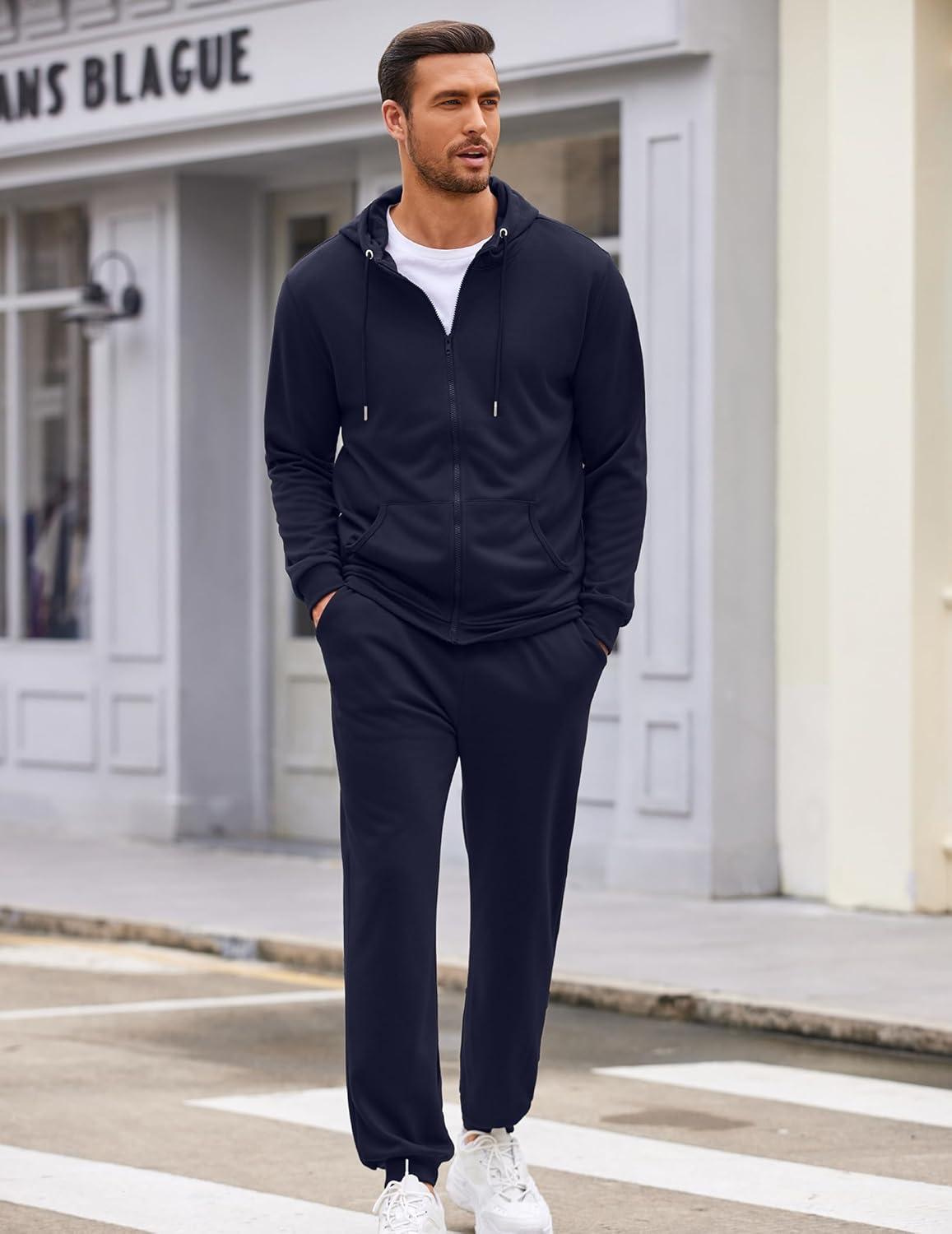 imageCOOFANDY Sweatsuits for Men 2 Piece tracksuit Sets Full Zip Hoodie Sweatpants for Men Casual Sports Jogging Suits S4XLNavy Blue