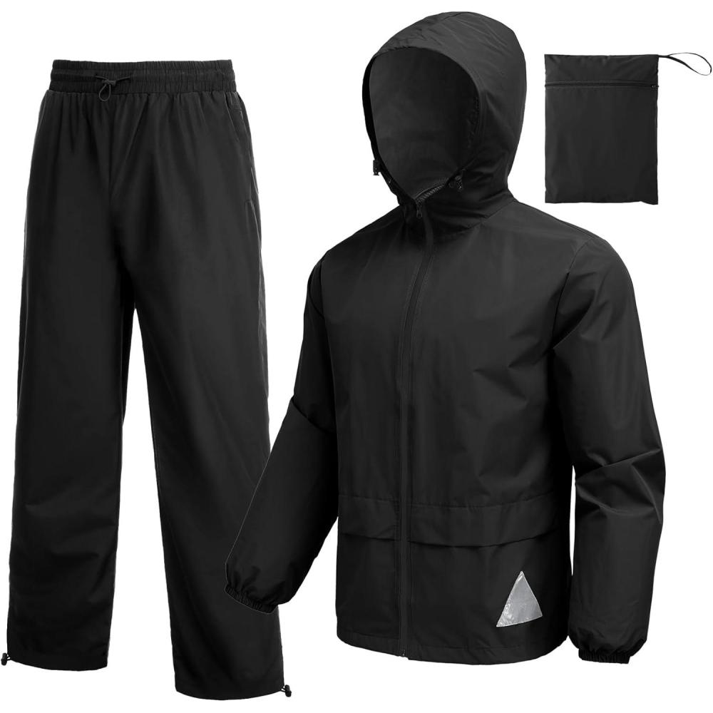 imageCOOFANDY Mens Rain Suit 2 Piece Waterproof Breathable Rain Gear Lightweight Rain Jacket Pants Rainwear SuitBlack