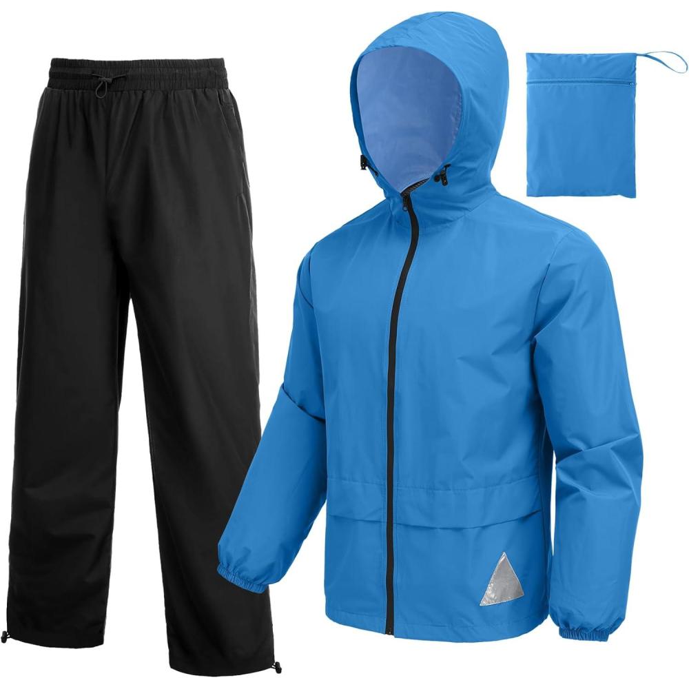imageCOOFANDY Mens Rain Suit 2 Piece Waterproof Breathable Rain Gear Lightweight Rain Jacket Pants Rainwear SuitBlueBlack