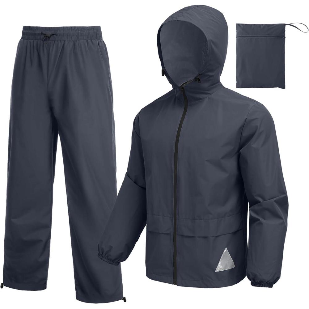 imageCOOFANDY Mens Rain Suit 2 Piece Waterproof Breathable Rain Gear Lightweight Rain Jacket Pants Rainwear SuitNavy Blue