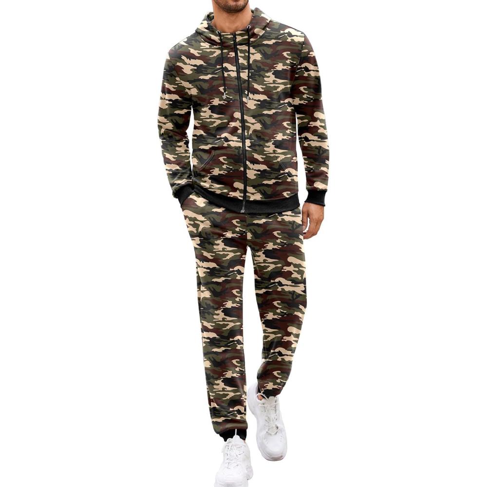 imageCOOFANDY Sweatsuits for Men 2 Piece tracksuit Sets Full Zip Hoodie Sweatpants for Men Casual Sports Jogging Suits S4XLBright Camo