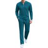 imageCOOFANDY Mens 2 Piece Tracksuit Set Polo Athletic Sweatsuit Quarter Zip Jogging Long Sleeve Casual Sports OutfitsDenim Blue