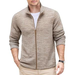 imageCOOFANDY Mens Fleece Jacket Zip Up Lightweight Sweater Jackets Casual Warm with Pockets for Home Office HikingKhaki