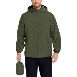 imageCOOFANDY Mens Rain Jacket Lightweight Waterproof Raincoat Packable Rain Shell Jacket With Hood Golf Hiking WindbreakerArmy Green