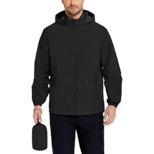 imageCOOFANDY Mens Rain Jacket Lightweight Waterproof Raincoat Packable Rain Shell Jacket With Hood Golf Hiking WindbreakerBlack