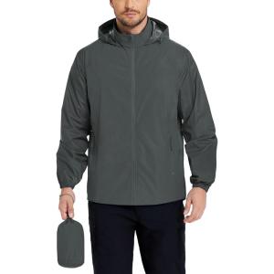 imageCOOFANDY Mens Rain Jacket Lightweight Waterproof Raincoat Packable Rain Shell Jacket With Hood Golf Hiking WindbreakerDeep Gray