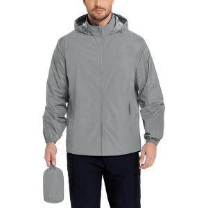imageCOOFANDY Mens Rain Jacket Lightweight Waterproof Raincoat Packable Rain Shell Jacket With Hood Golf Hiking WindbreakerLight Grey