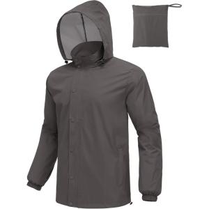 imageCOOFANDY Mens Rain Jacket Waterproof Packable Raincoat Lightweight Rain Shell Hood Travel Golf Hiking Cycling Zip PocketsDark Grey