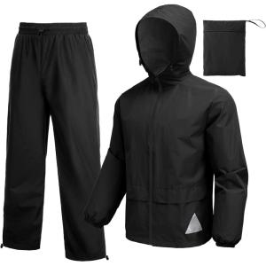 imageCOOFANDY Mens Rain Suit 2 Piece Waterproof Breathable Rain Gear Lightweight Rain Jacket Pants Rainwear SuitBlack