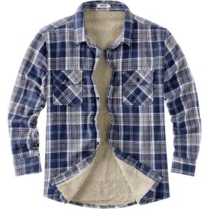 imageCOOFANDY Mens Sherpa Lined Flannel Shirt Jacket Long Sleeve Button Up Fleece Plaid ShirtsDark Blue
