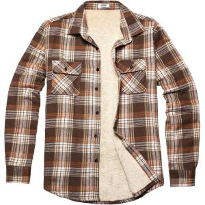 imageCOOFANDY Mens Sherpa Lined Flannel Shirt Jacket Long Sleeve Button Up Fleece Plaid ShirtsOrange