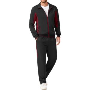 imageCOOFANDY Mens Tracksuits 2 Piece Athletic Track Suit Jogging Running Sweatsuits Casual Warm Full Zip Sports SetBlackwine Red