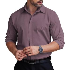 imageCOOFANDY Mens Formal Dress Shirt Hidden Button Front Wrinkle Free Shirt Regular Fit Stretch Business Casual ShirtsPurplish Red