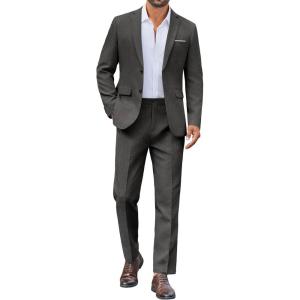 imageCOOFANDY Mens Suit 2 Piece Suit Classic Fit Two Button Blazer Jacket Pants Set Business Wedding Party Suits for MenDark Gray