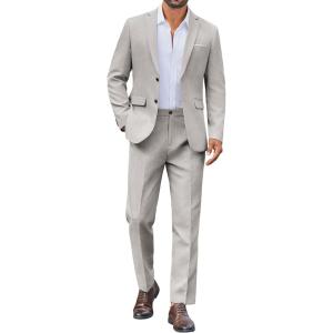 imageCOOFANDY Mens Suit 2 Piece Suit Classic Fit Two Button Blazer Jacket Pants Set Business Wedding Party Suits for MenLight Gray