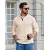imageCOOFANDY Mens Pullover Sweaters Long Sleeve Knit Quarter Button Sweater Mock Neck Casual Henley SweaterBeige